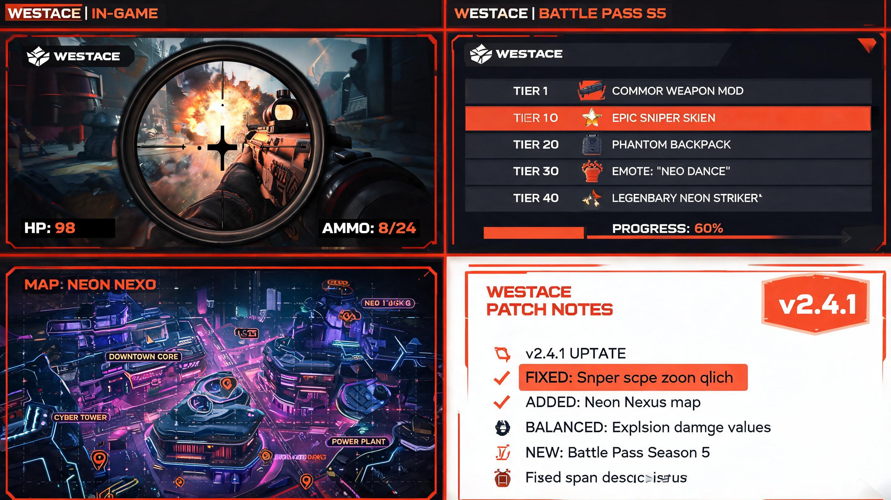 WestAce gameplay and patch notes collage